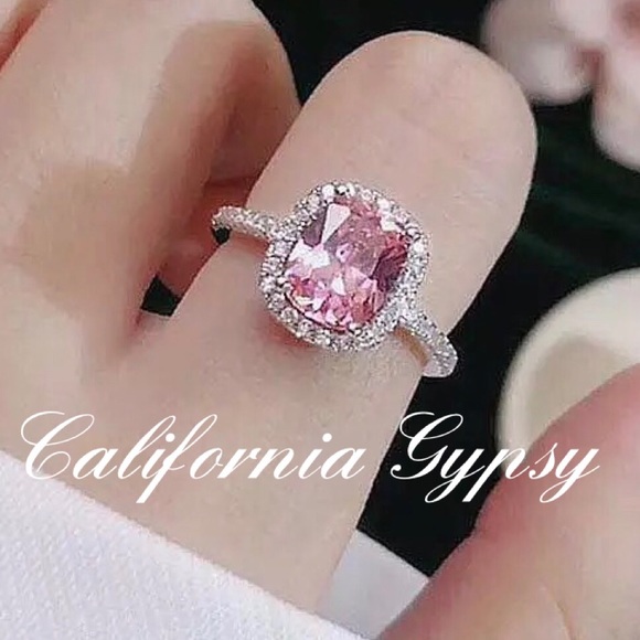 925 Silver Pink CZ Halo Pink - Picture 3 of 4